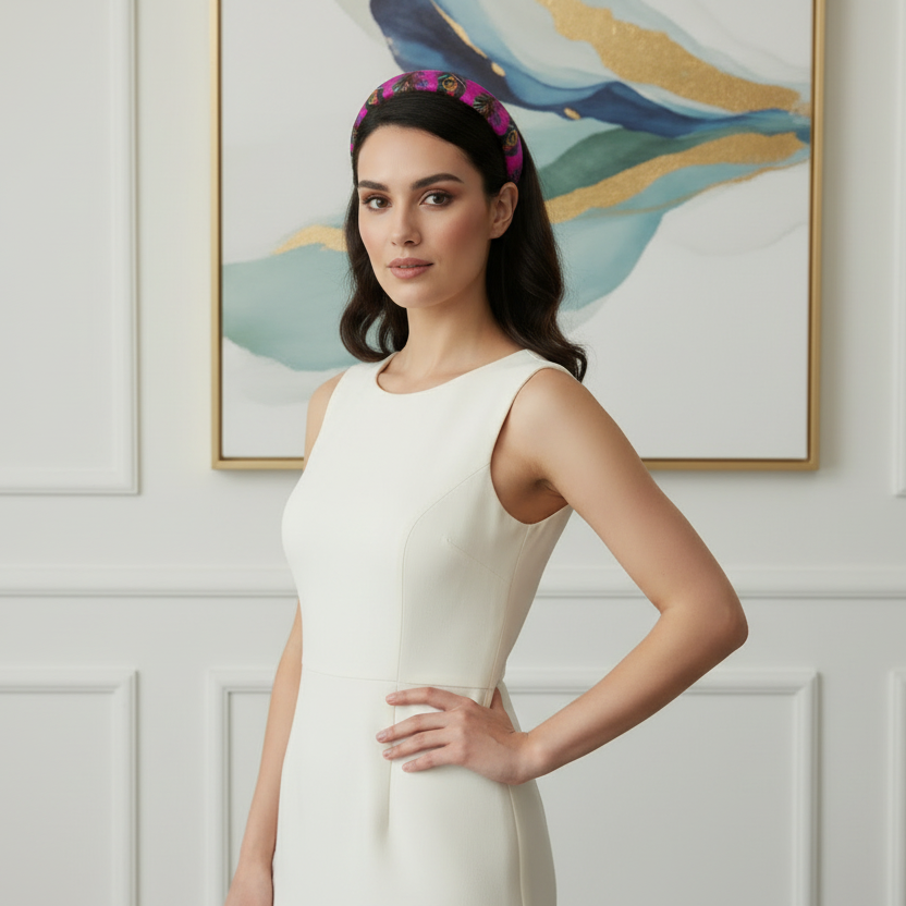 Peacock Feather Print Leather Headband
