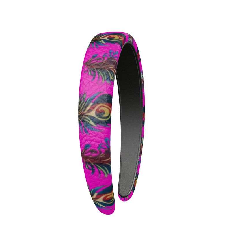 Peacock Feather Print Leather Headband