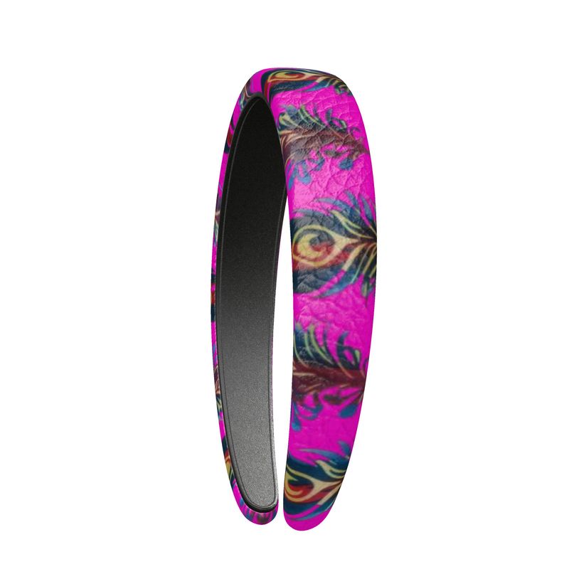 Peacock Feather Print Leather Headband