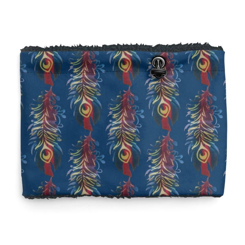 Peacock Pattern Sherpa-Lined Winter Snood | Soft Fleece Neck Warmer Scarf
