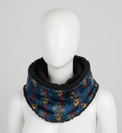 Peacock Pattern Sherpa-Lined Winter Snood | Soft Fleece Neck Warmer Scarf