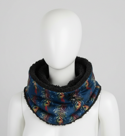 Peacock Pattern Sherpa-Lined Winter Snood | Soft Fleece Neck Warmer Scarf
