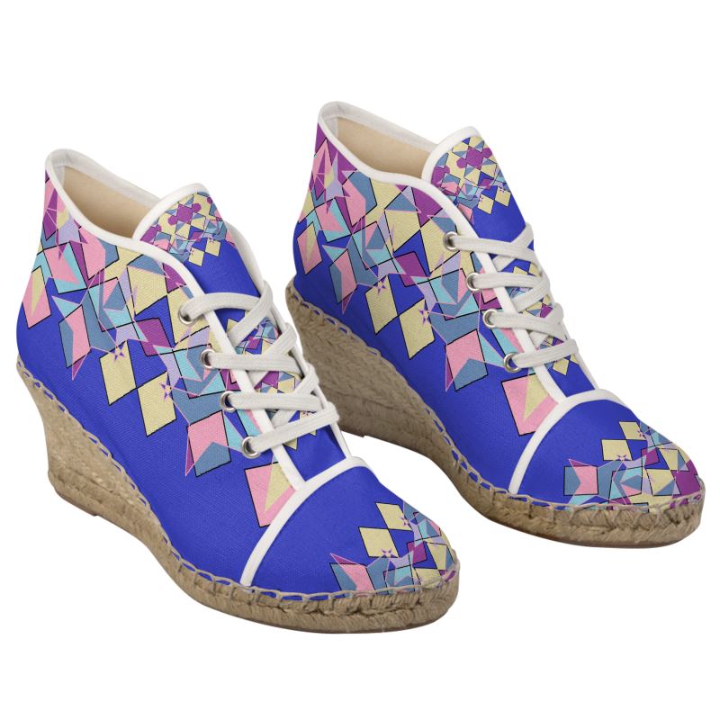 Kaleido‑Color Lace‑Up Espadrille Wedges