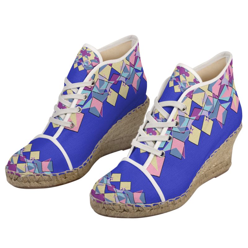 Kaleido‑Color Lace‑Up Espadrille Wedges