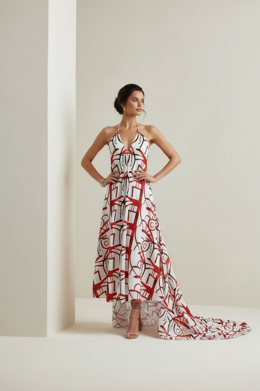 Halterneck backless dress