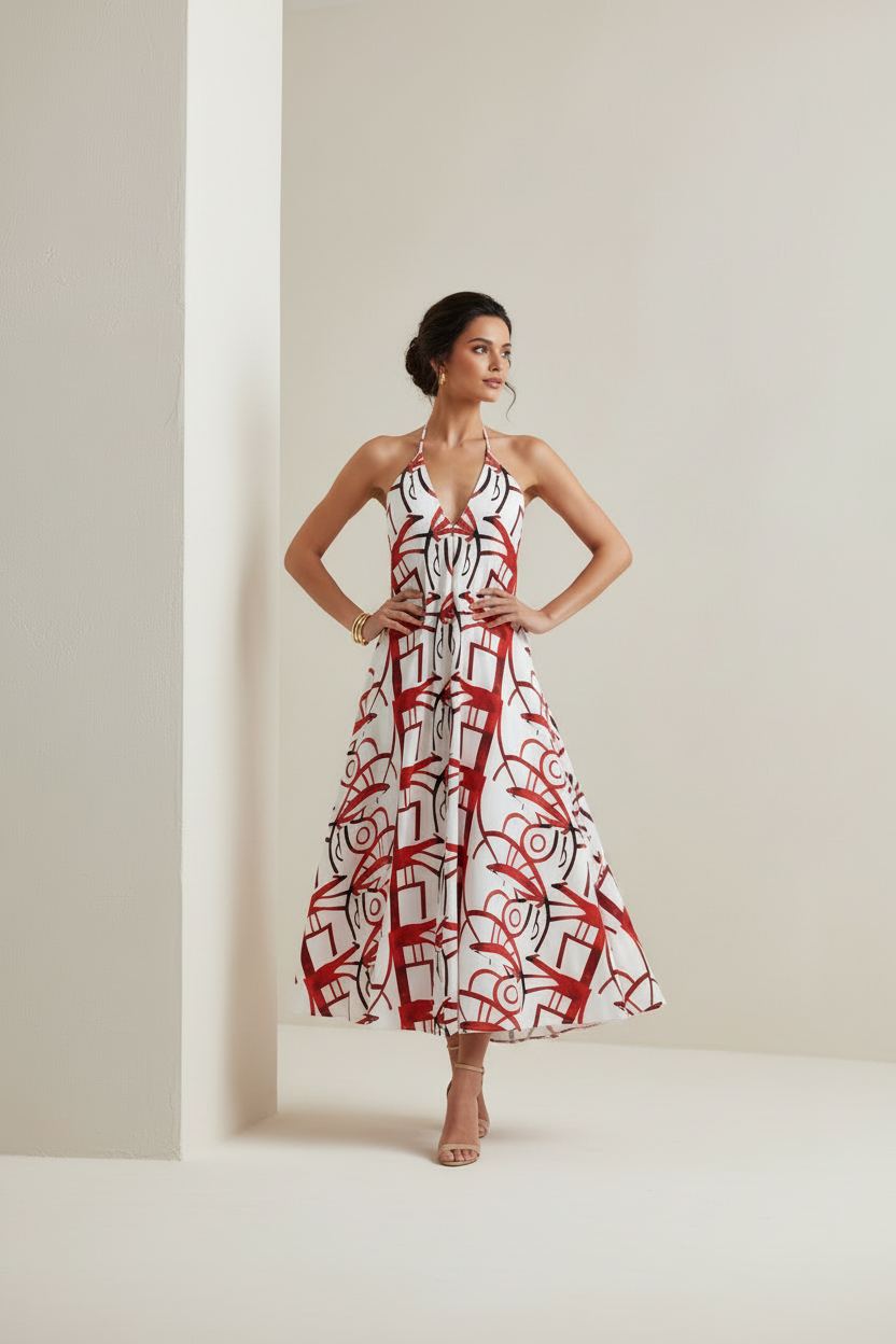 Halterneck backless dress