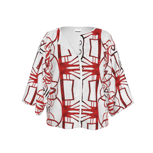 Kimono Jacket-Velvet Red & White Abstract Printed Blazer