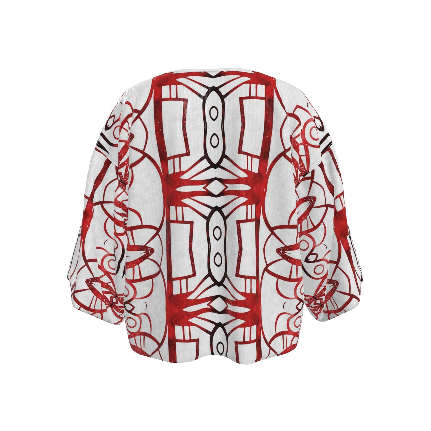Kimono Jacket-Velvet Red & White Abstract Printed Blazer