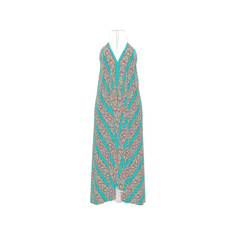 Turquoise Sunset Halter Maxi Dress