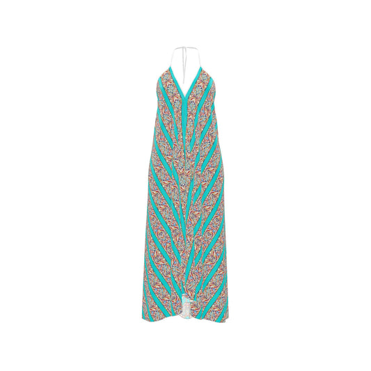 Turquoise Sunset Halter Maxi Dress