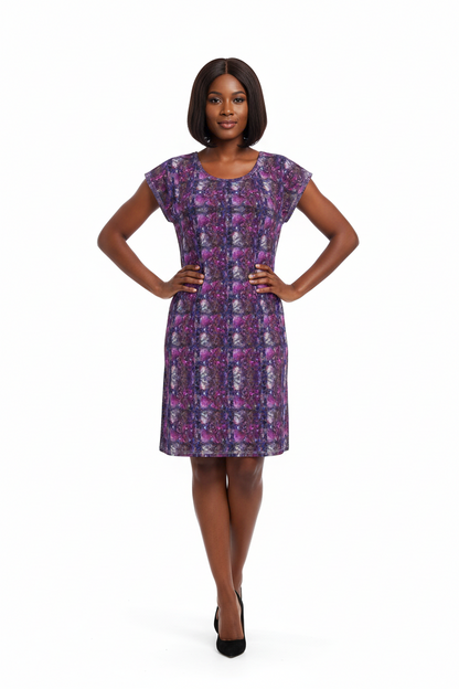 Ladies Tunic T Shirt- Violet Mirage Patterned Shift Dress