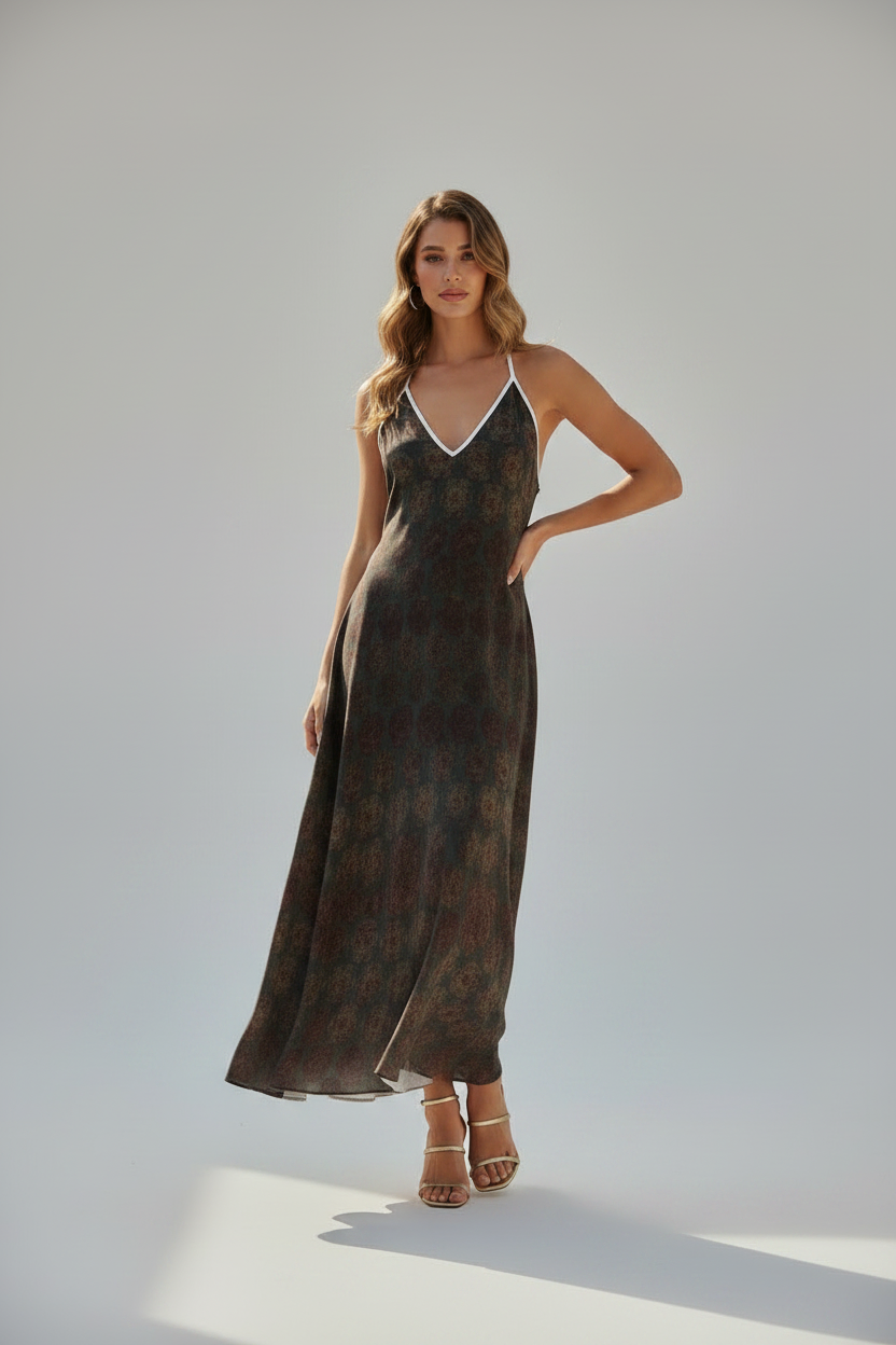 Halterneck backless dress- Abstract Floral Blooms Dress