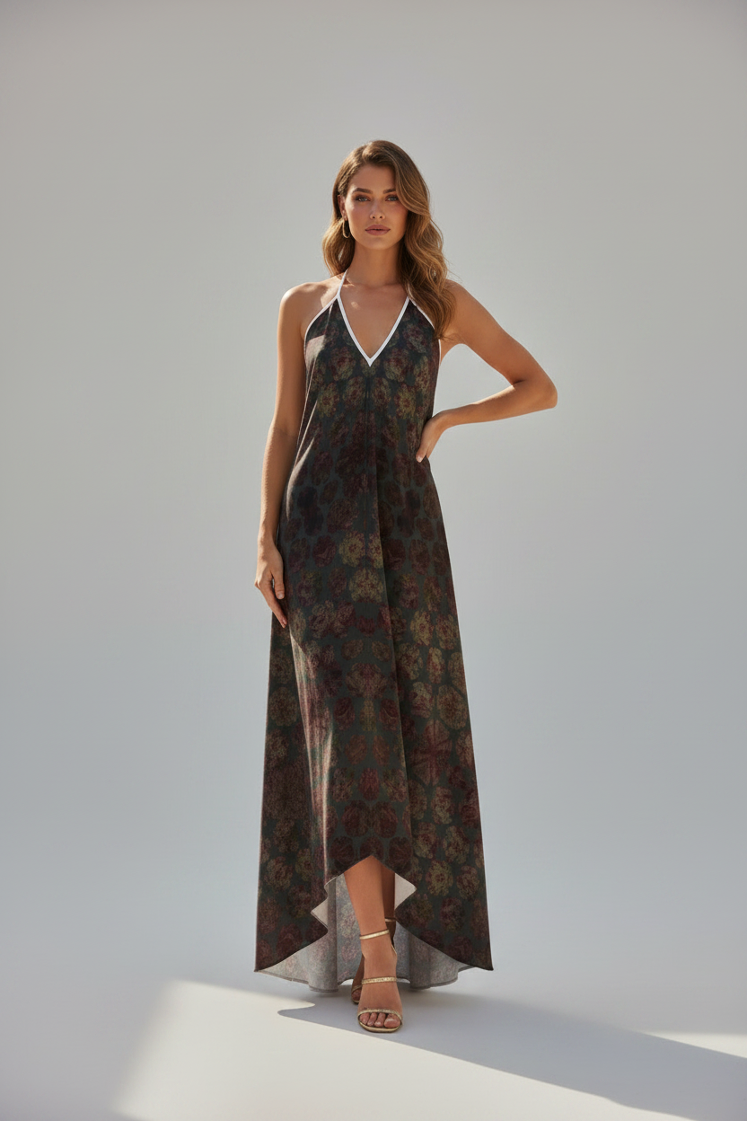 Halterneck backless dress- Abstract Floral Blooms Dress