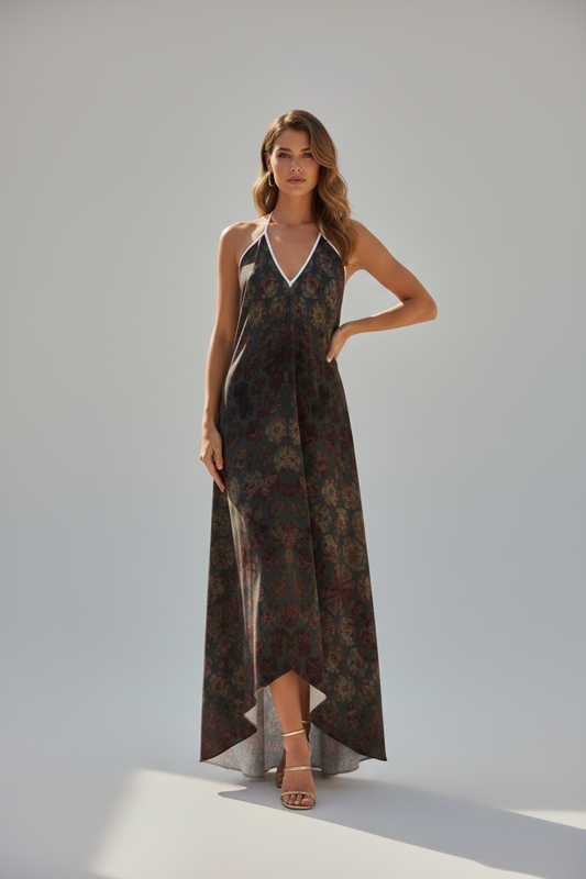 Halterneck backless dress- Abstract Floral Blooms Dress
