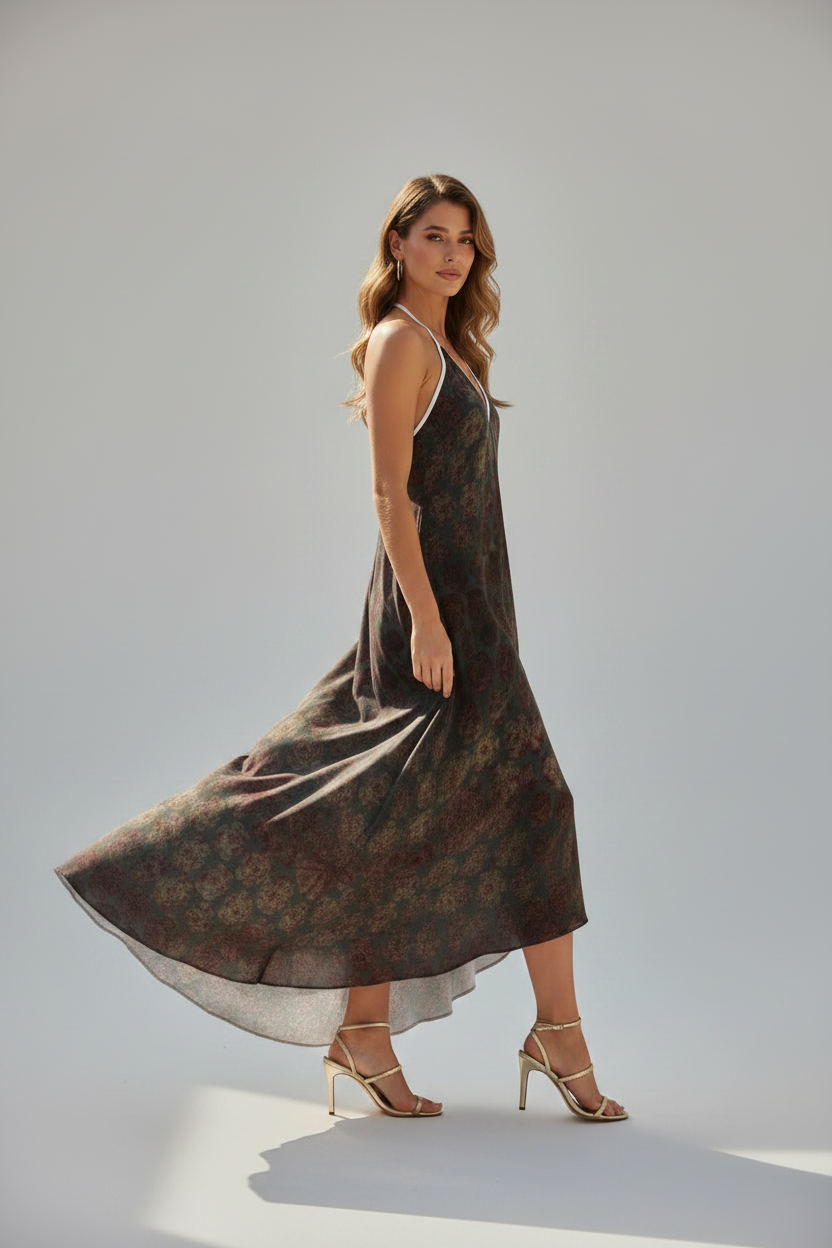 Halterneck backless dress- Abstract Floral Blooms Dress
