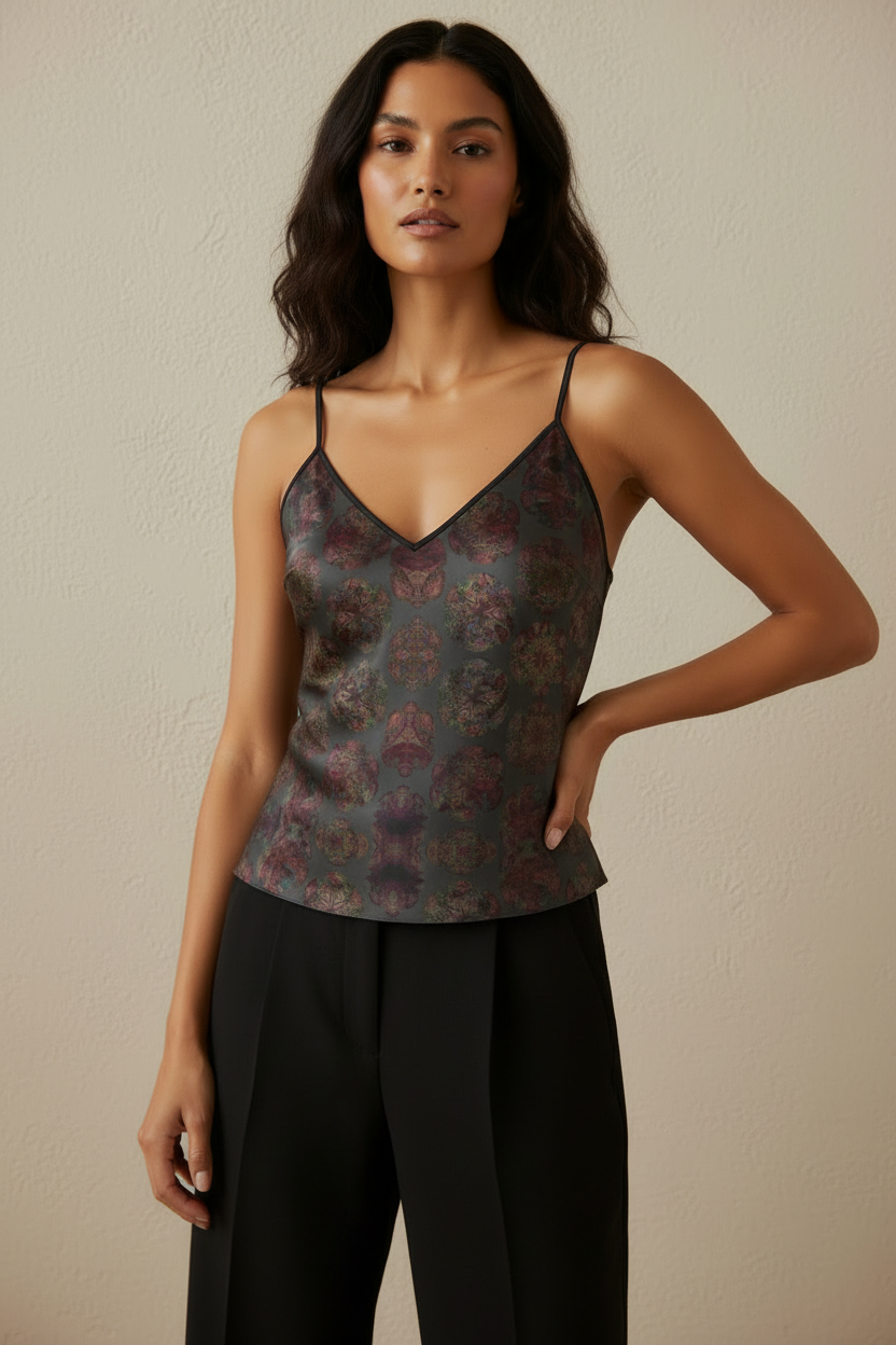 Midnight Kaleidoscope: The Silk-Touch Strappy Camisole