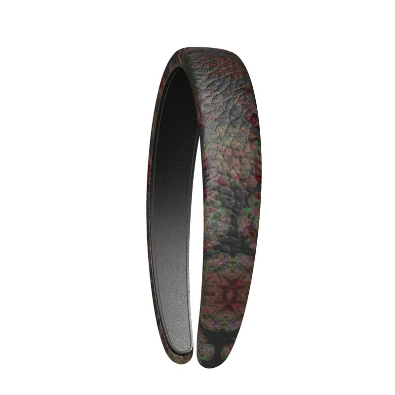 Leather Headband Floral Bronze And Dark Grey
