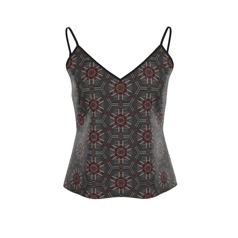 The Aria Geometric Cami – Silky V-Neck Tank in Midnight Mosaic