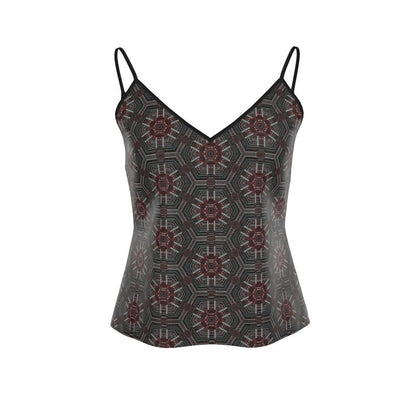 The Aria Geometric Cami – Silky V-Neck Tank in Midnight Mosaic