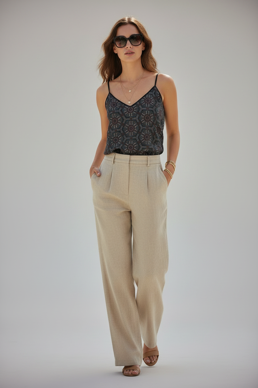 The Aria Geometric Cami – Silky V-Neck Tank in Midnight Mosaic