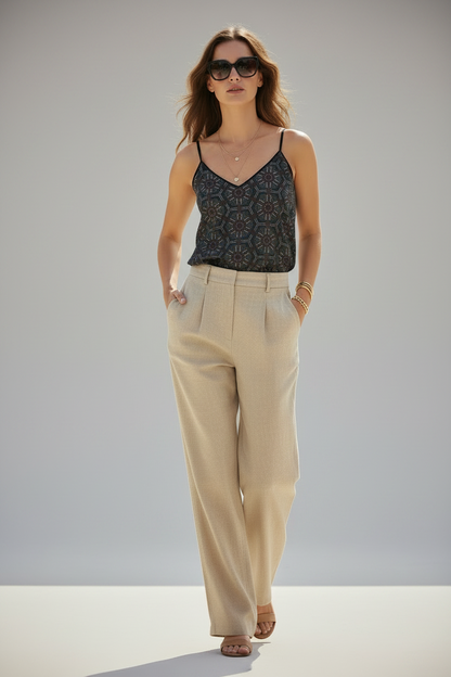 The Aria Geometric Cami – Silky V-Neck Tank in Midnight Mosaic