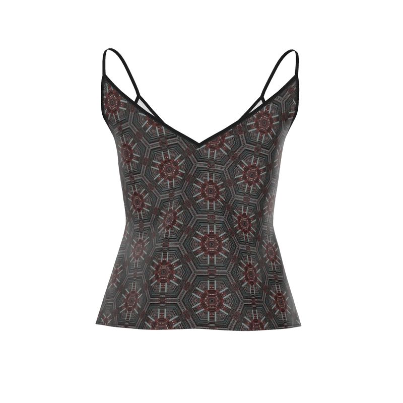 The Aria Geometric Cami – Silky V-Neck Tank in Midnight Mosaic
