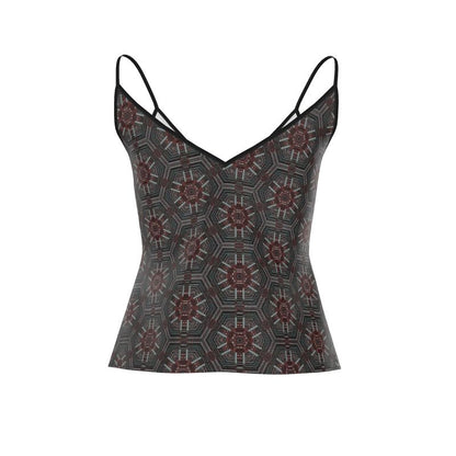 The Aria Geometric Cami – Silky V-Neck Tank in Midnight Mosaic
