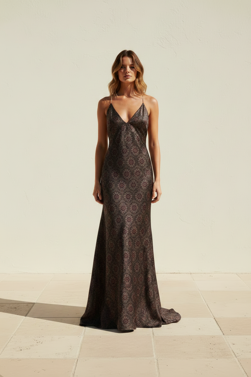 Boheme Floral Halter Maxi Dress in Midnight Mosaic