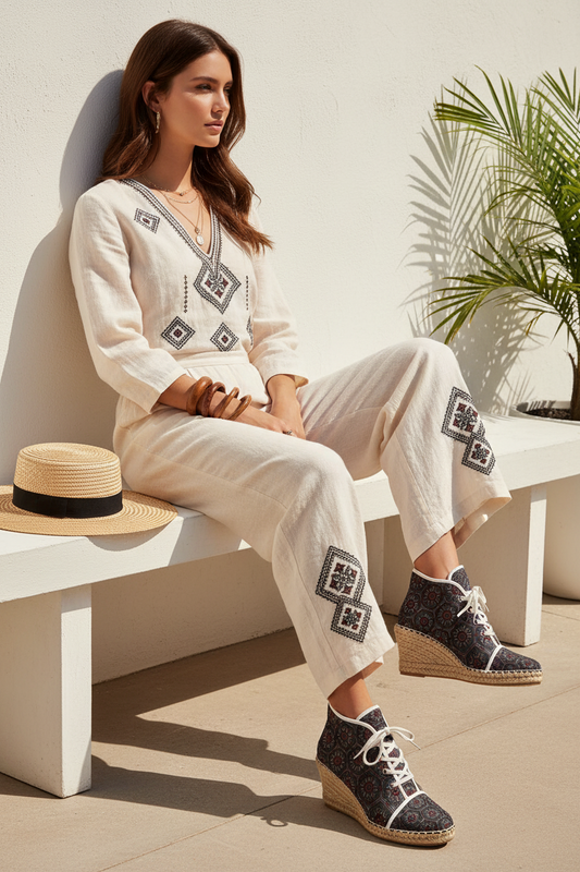 Boho-Chic Patterned Ladies Wedge Espadrilles