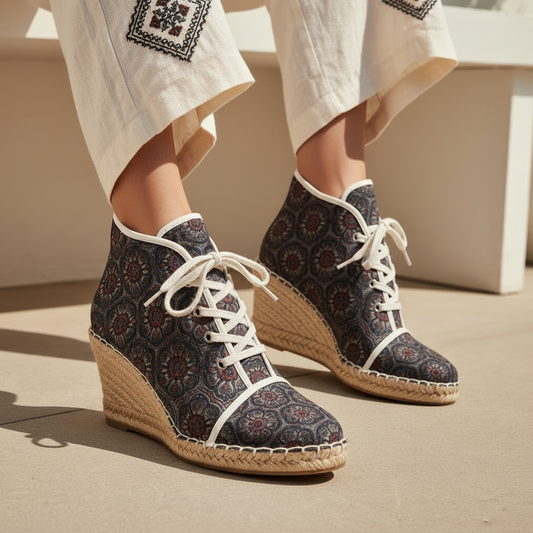 Boho-Chic Patterned Ladies Wedge Espadrilles