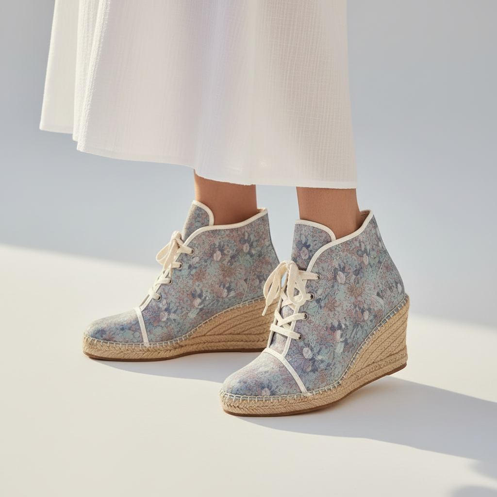 Pastel floral High-Top Wedge Espadrilles