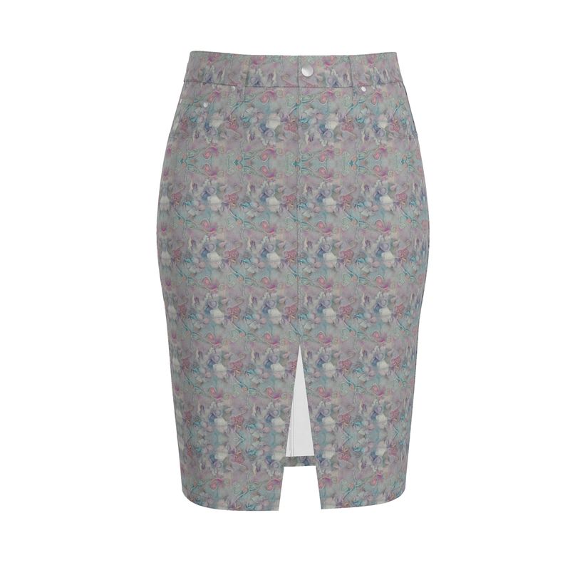 Floral Denim Midi Skirt