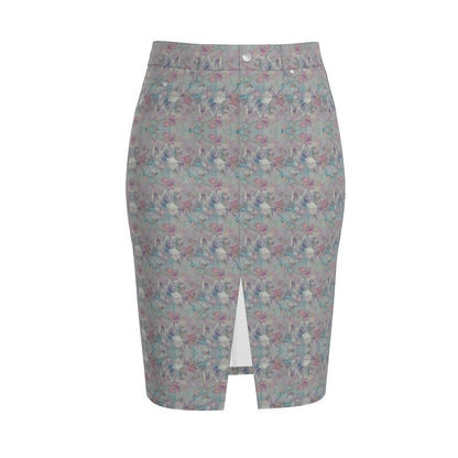 Floral Denim Midi Skirt