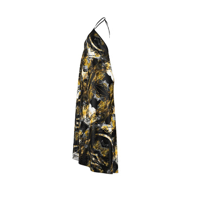Boho Maxi Dress, Abstract Print Halter Dress, Summer Resort Wear, Elegant Evening Vacation Dress