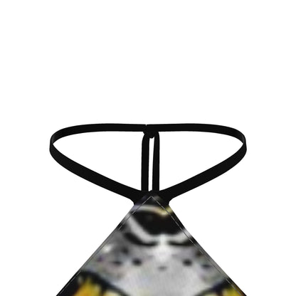 Abstract Gold & Black Halter Top – Boho Festival Crop Top, Rave Wear
