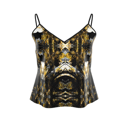 Abstract Print Strappy Camisole, Chic V-Neck Sleeveless Tank, Versatile Summer Cami