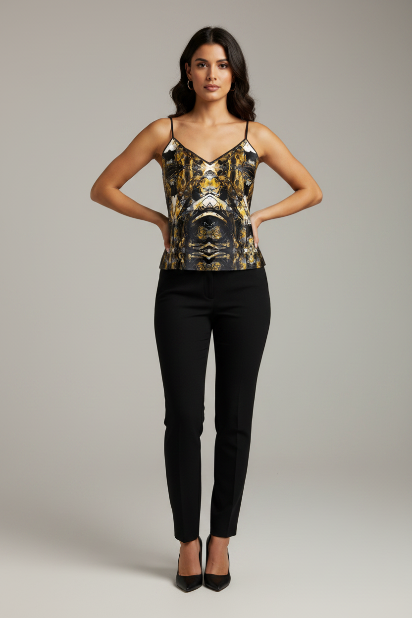 Abstract Print Strappy Camisole, Chic V-Neck Sleeveless Tank, Versatile Summer Cami