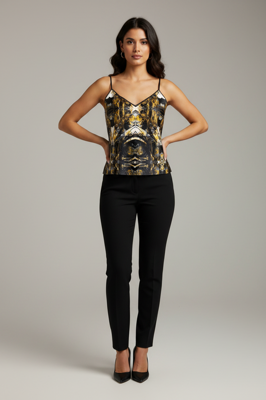 Abstract Print Strappy Camisole, Chic V-Neck Sleeveless Tank, Versatile Summer Cami