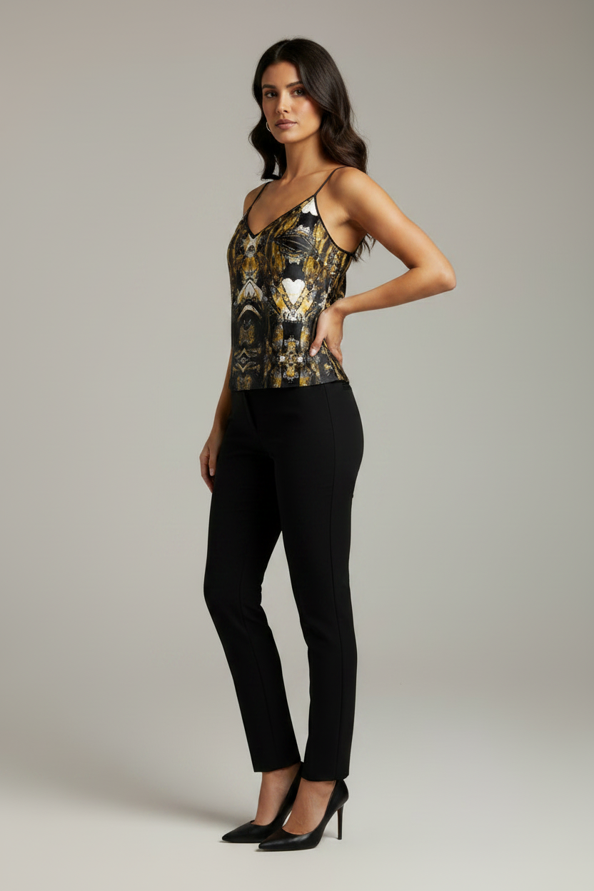 Abstract Print Strappy Camisole, Chic V-Neck Sleeveless Tank, Versatile Summer Cami