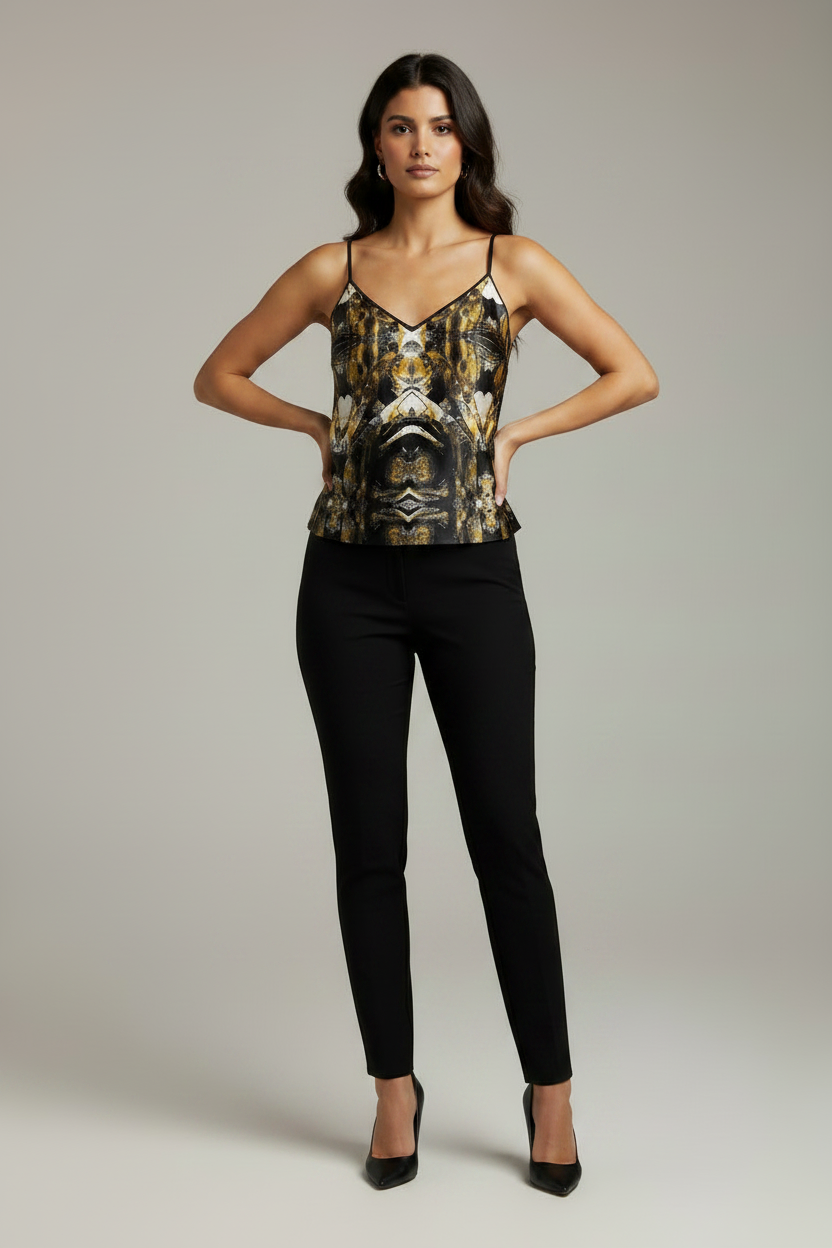 Abstract Print Strappy Camisole, Chic V-Neck Sleeveless Tank, Versatile Summer Cami