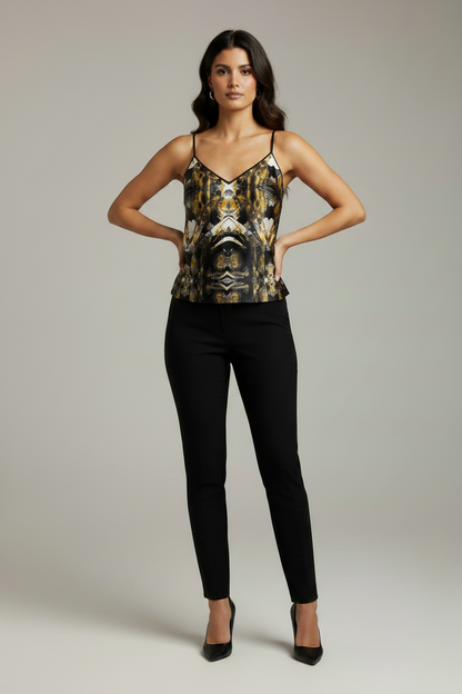 Abstract Print Strappy Camisole, Chic V-Neck Sleeveless Tank, Versatile Summer Cami