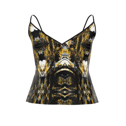 Abstract Print Strappy Camisole, Chic V-Neck Sleeveless Tank, Versatile Summer Cami