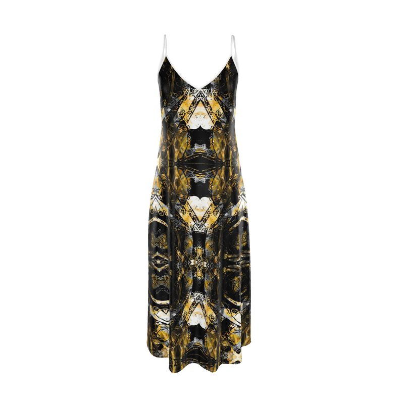 Golden Mirage Abstract Slip maxi dress