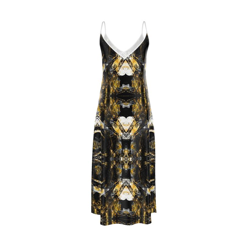 Golden Mirage Abstract Slip maxi dress