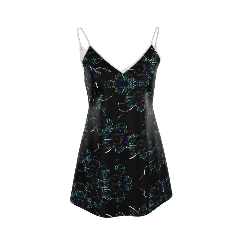Midnight Bloom | Satin V-Neck Slip Dress