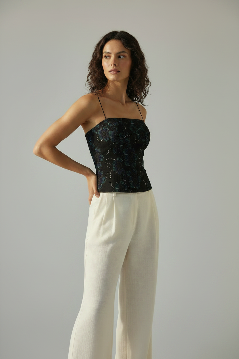 Midnight Bloom | Square-Neck Ladies Strappy Top