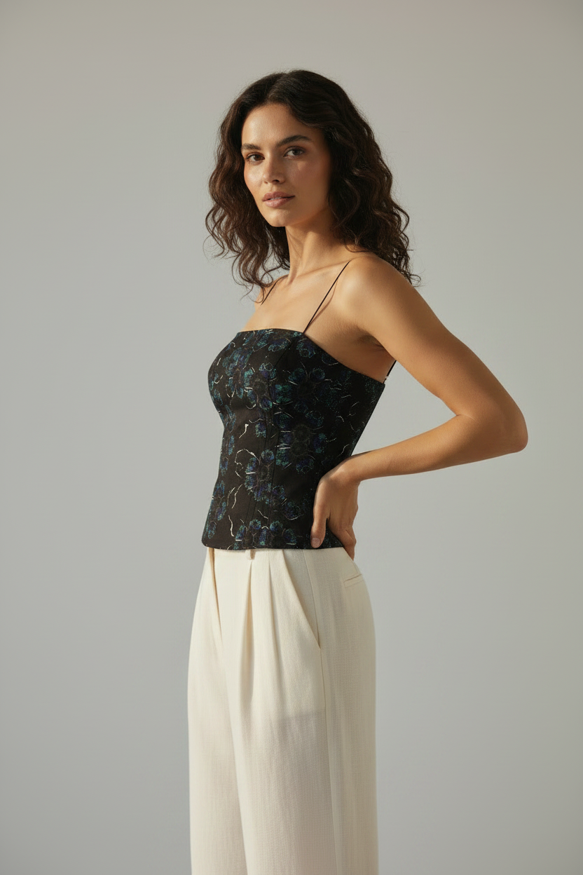 Midnight Bloom | Square-Neck Ladies Strappy Top