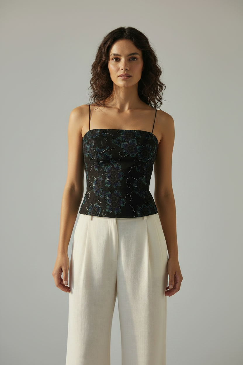 Midnight Bloom | Square-Neck Ladies Strappy Top
