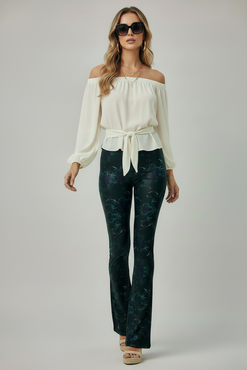 Midnight Bloom High Waisted Flared Leggings