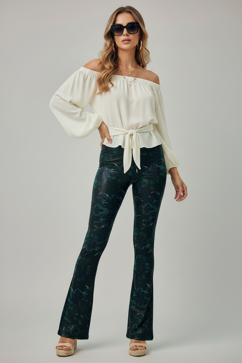 Midnight Bloom High Waisted Flared Leggings